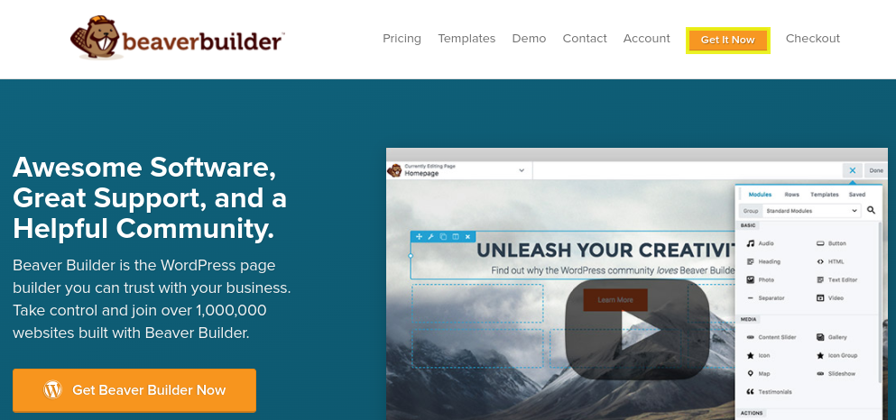 La page d'accueil du site Web Beaver Builder.