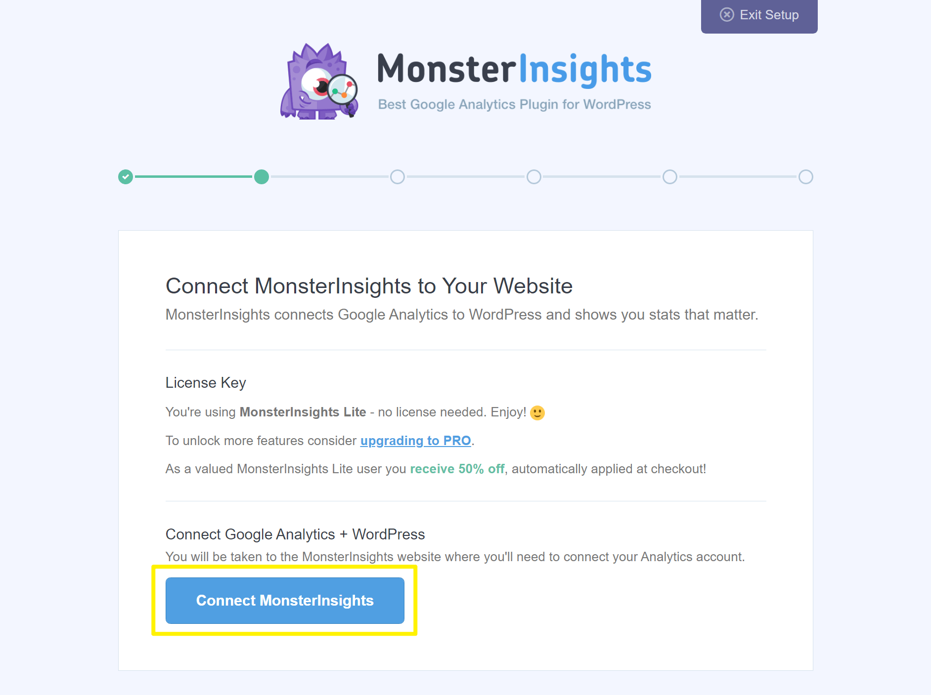 Connectez MonsterInsights pour configurer Google Analytics dans WordPress