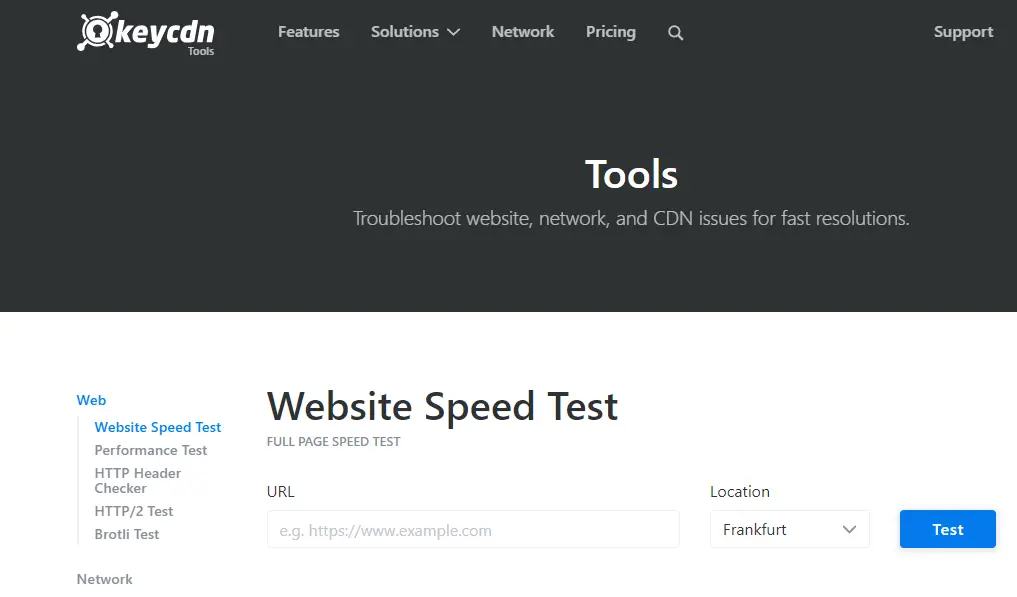 Test de vitesse du site Web
