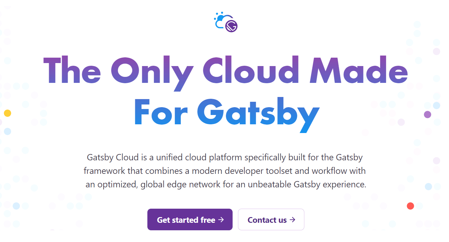 La page d'accueil de Gatsby Cloud Hosting.