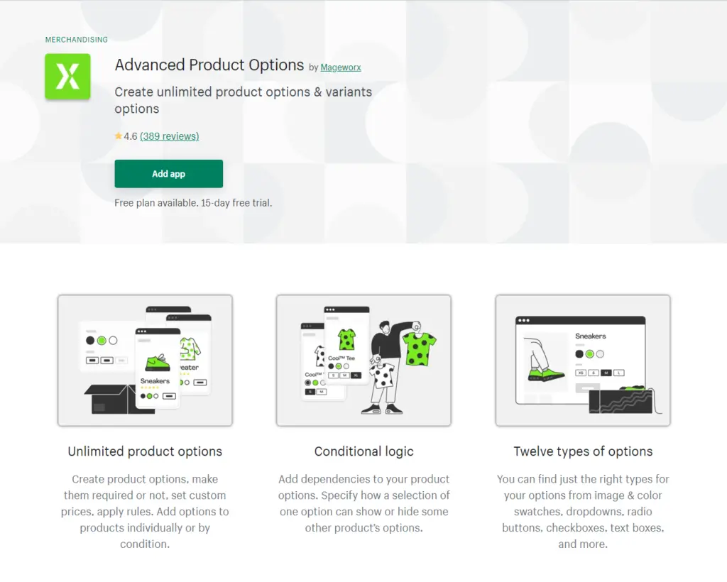 Créez des options de produits illimitées avec l'application Shopify d'options de produits avancées 2