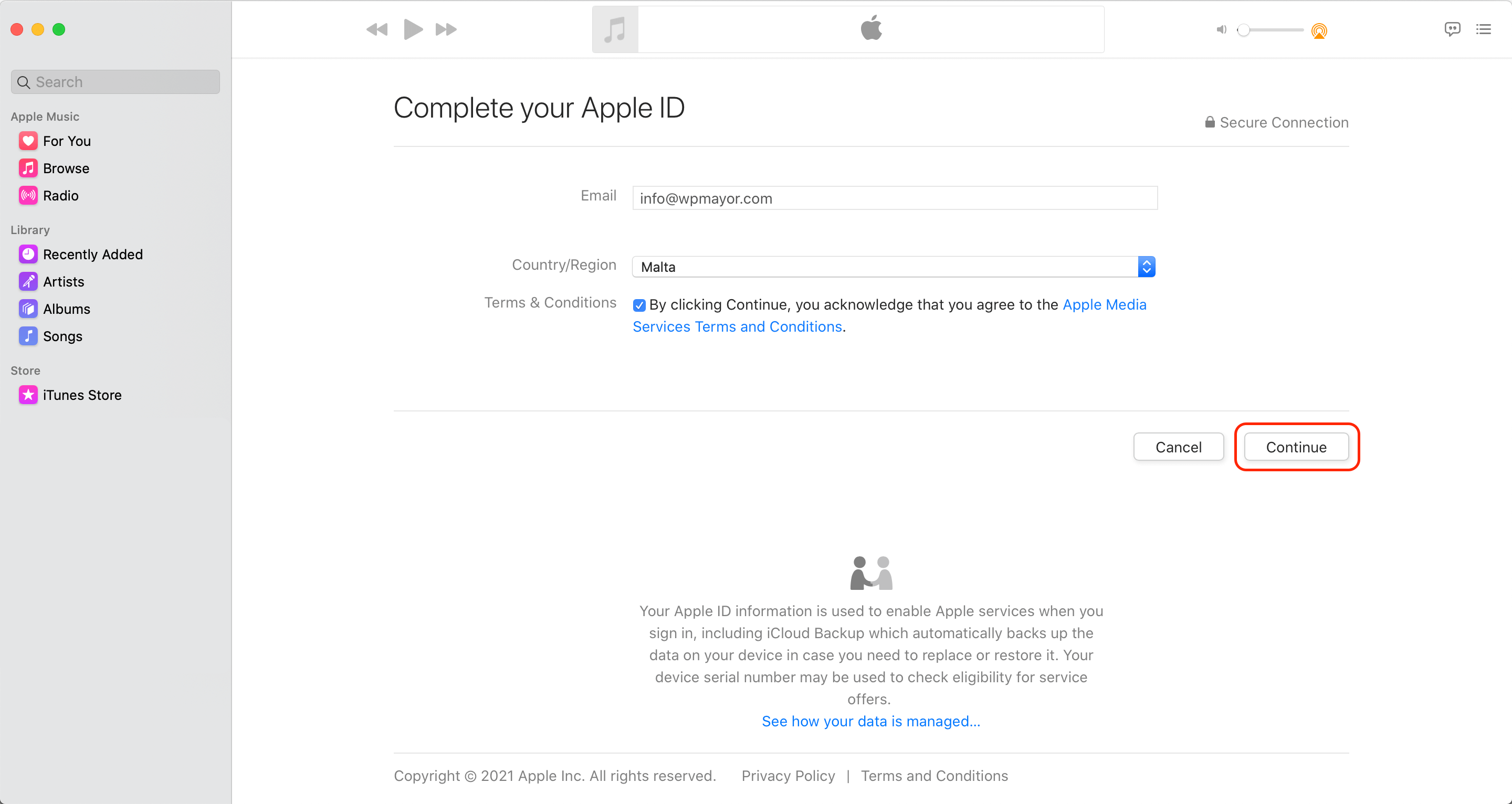 Activez votre identifiant Apple via iTunes.