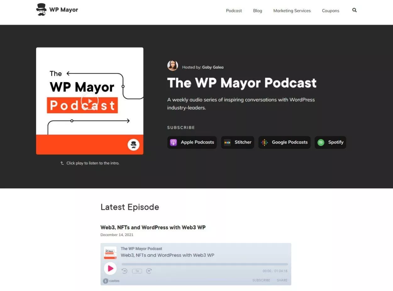 WP Mayor utilise un hôte de podcast WordPress dédié pour le podcast WP Mayor