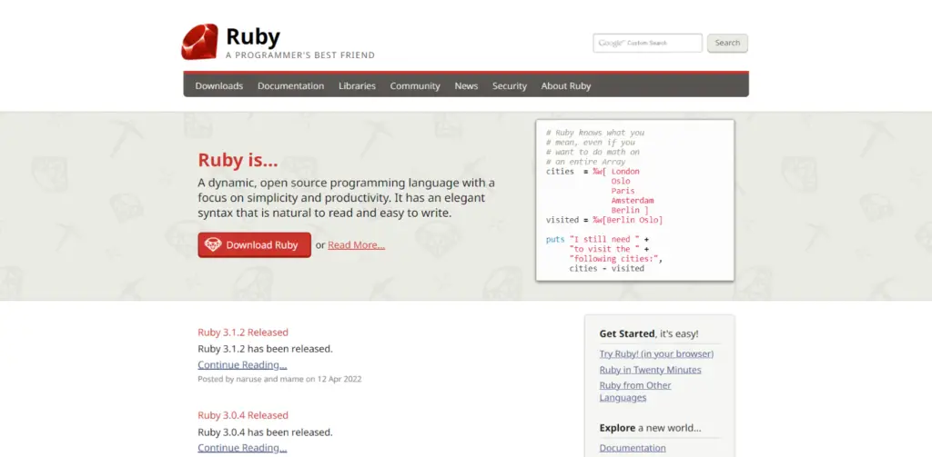 Page de destination en langage Ruby.