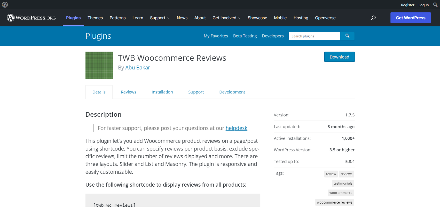 Plug-in TWB WooCommerce Review