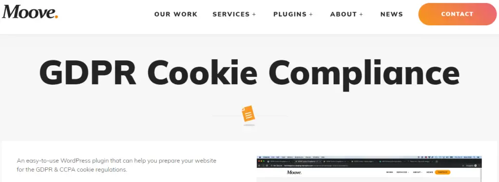 Page d'accueil de la conformité aux cookies RGPD