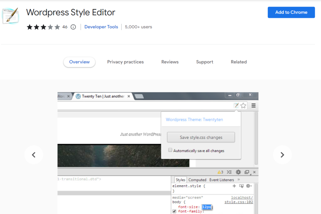 Éditeur de styles WordPress pour Google Chrome