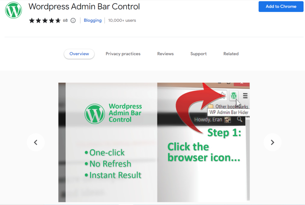 Contrôle de la barre d'administration WordPress pour Google Chrome