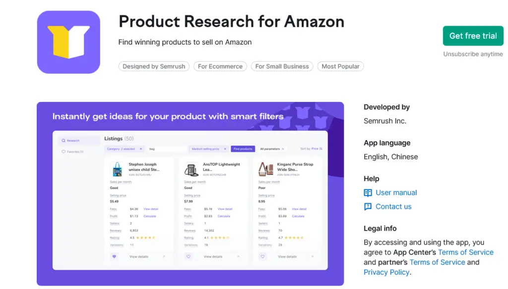 Recherche de produits pour Amazon
