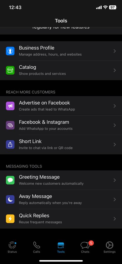 Outils d'affaires WhatsApp
