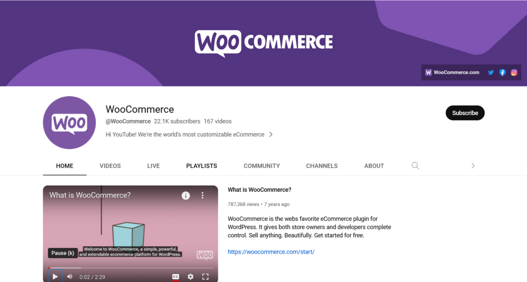 Chaînes YouTube utiles pour les propriétaires de magasins WooCommerce - Chaîne YouTube officielle de WooCommerce