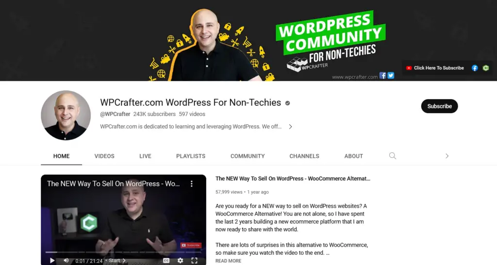 Chaînes YouTube utiles pour les propriétaires de magasins WooCommerce - WordPress pour les non-techniciens par WPCrafter
