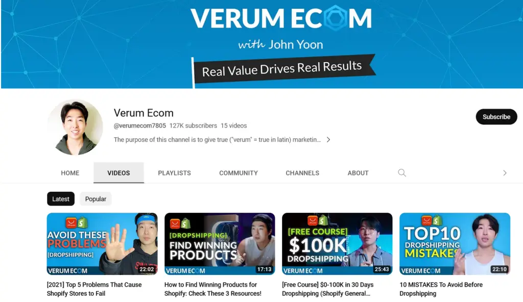 Chaînes YouTube Shopify Dropshipping - Verum Ecom
