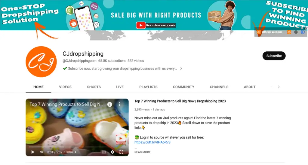 Chaînes YouTube Shopify Dropshipping - CJdropshipping