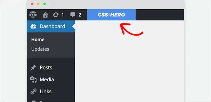 Bouton CSS Hero dans la barre d’outils d’administration WordPress