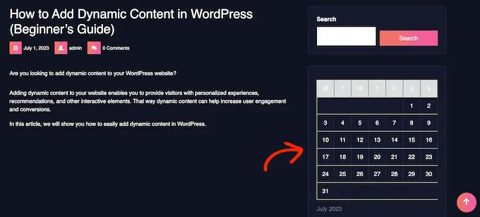 Un exemple de barre latérale WordPress personnalisée, créée à l'aide d'un plugin
