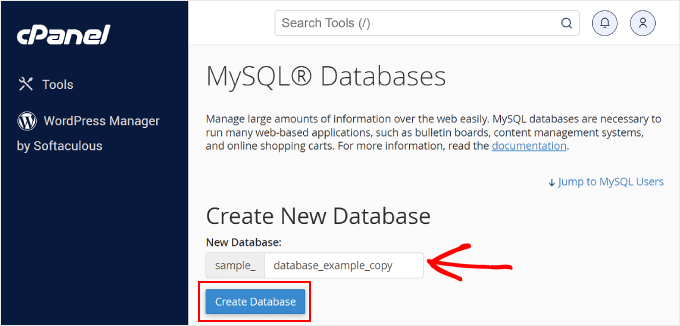 Création d'une nouvelle base de données MySQL sur cPanel