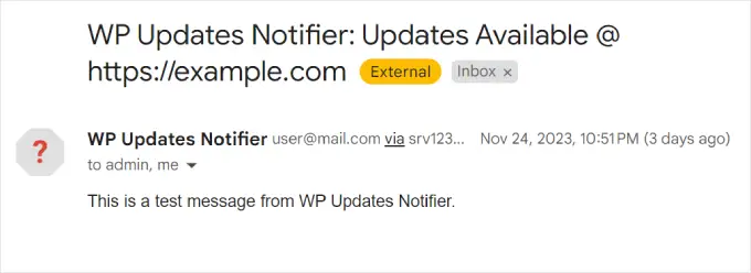 E-mail de test WP Updates Notifier