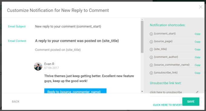 Modifier les options de notification des commentaires