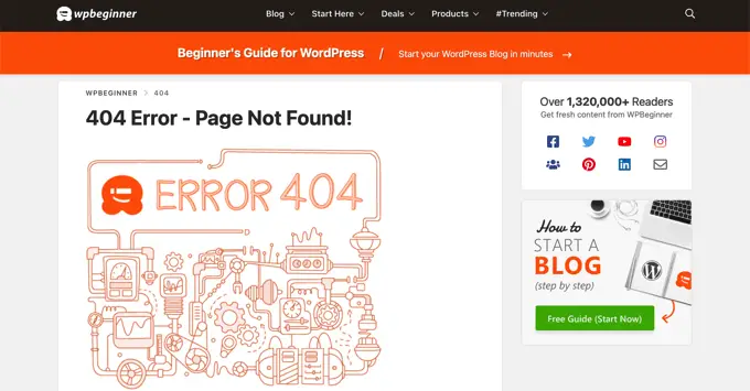Un exemple de page 404