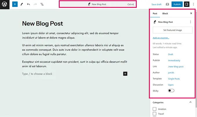 Éditeur de blocs dans WordPress 6.6