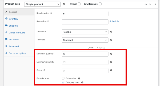 quantité minimum maximum woocommerce