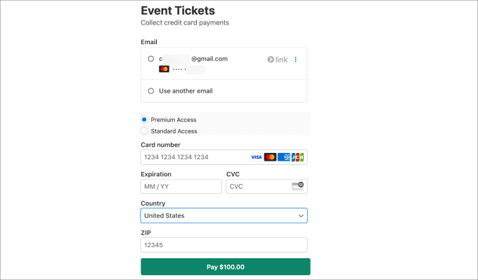 formulaire de billet pour l'aperçu de l'événement