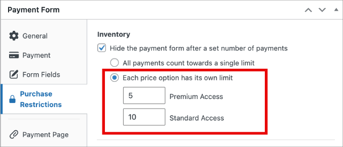 restreindre la quantité d'achat