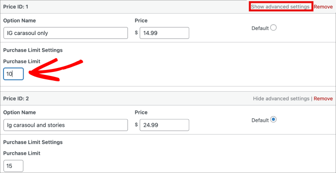 limite d'achat à prix variable edd