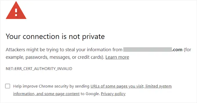 Votre connexion n'est pas une erreur privée dans Google Chrome