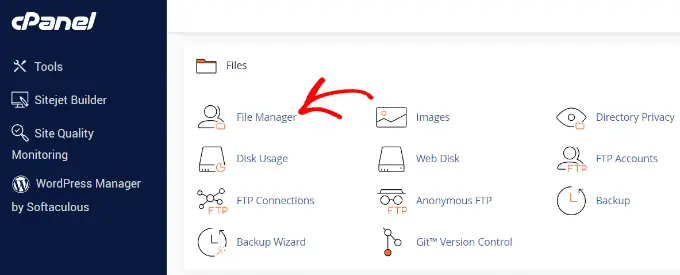 Gestionnaire de fichiers dans cPanel