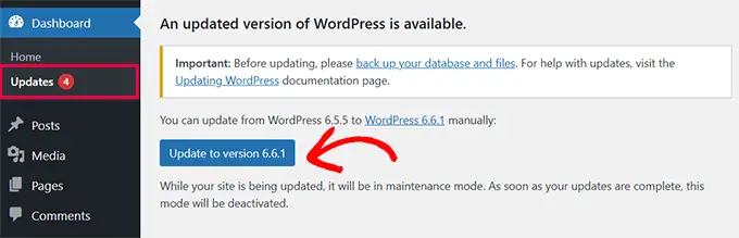 Mettre à jour le noyau de WordPress