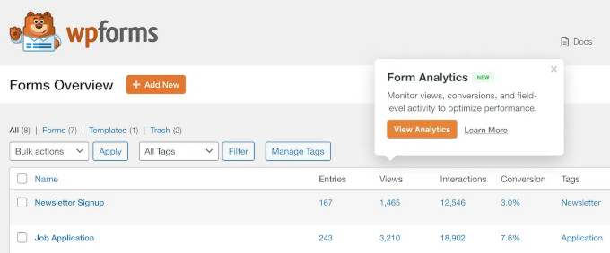 WPForms apporte des analyses de formulaire à votre tableau de bord WPForms apporte des analyses de formulaire à votre tableau de bord